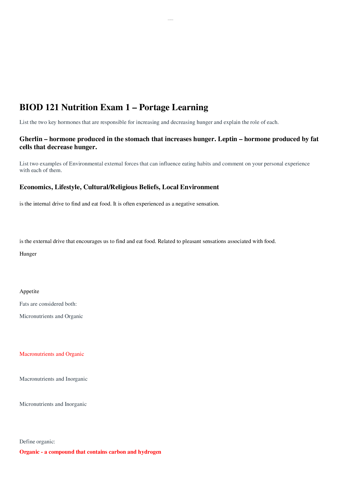 Preview of BIOD 121 Nutrition Exam 1 2 3 4 5 & 6 Portage Learning Latest 2022!Rated A+ Answers